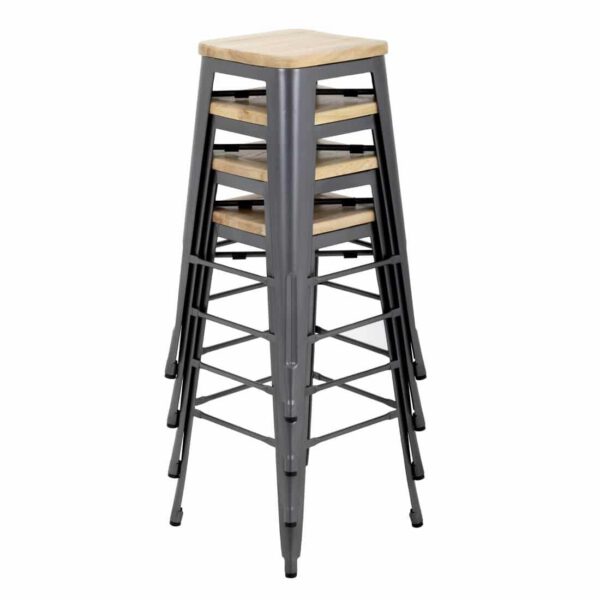 Bolero Bistro High Stools with Wooden Seat Pad Gun Metal (Pack of 4) - Image 7