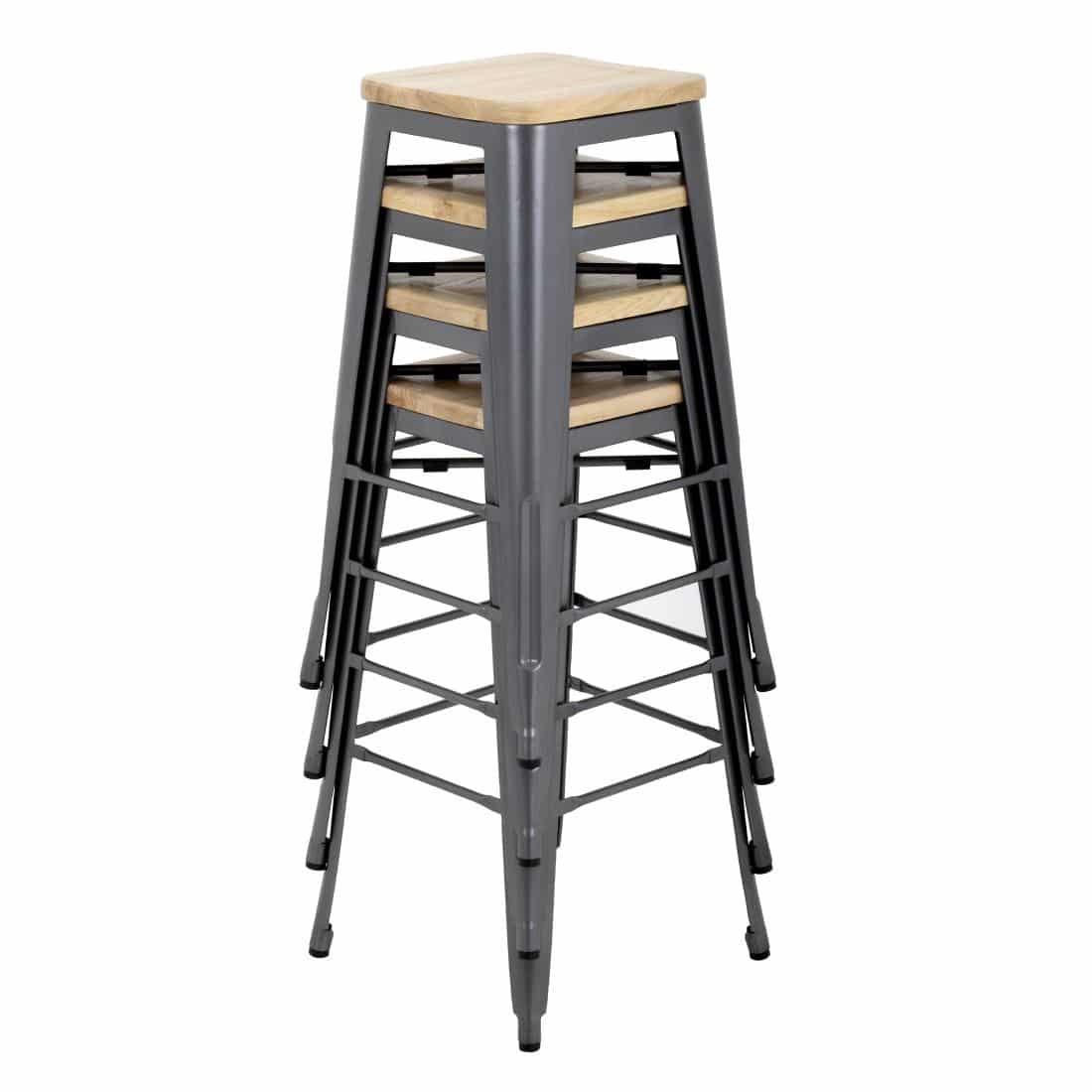 Bolero Bistro High Stools with Wooden Seat Pad Gun Metal (Pack of 4) - Image 8