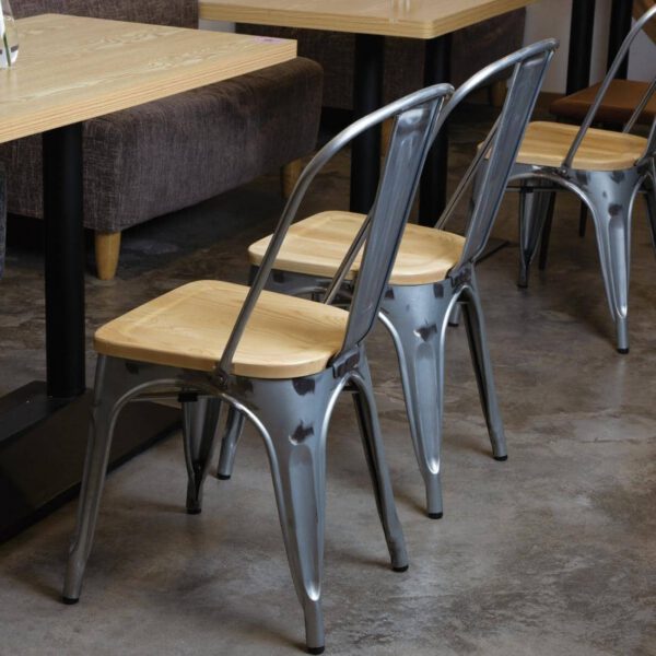 Bolero Bistro Side Chairs with Wooden Seat Pad Galvanised Steel (Pack of 4) - Image 7