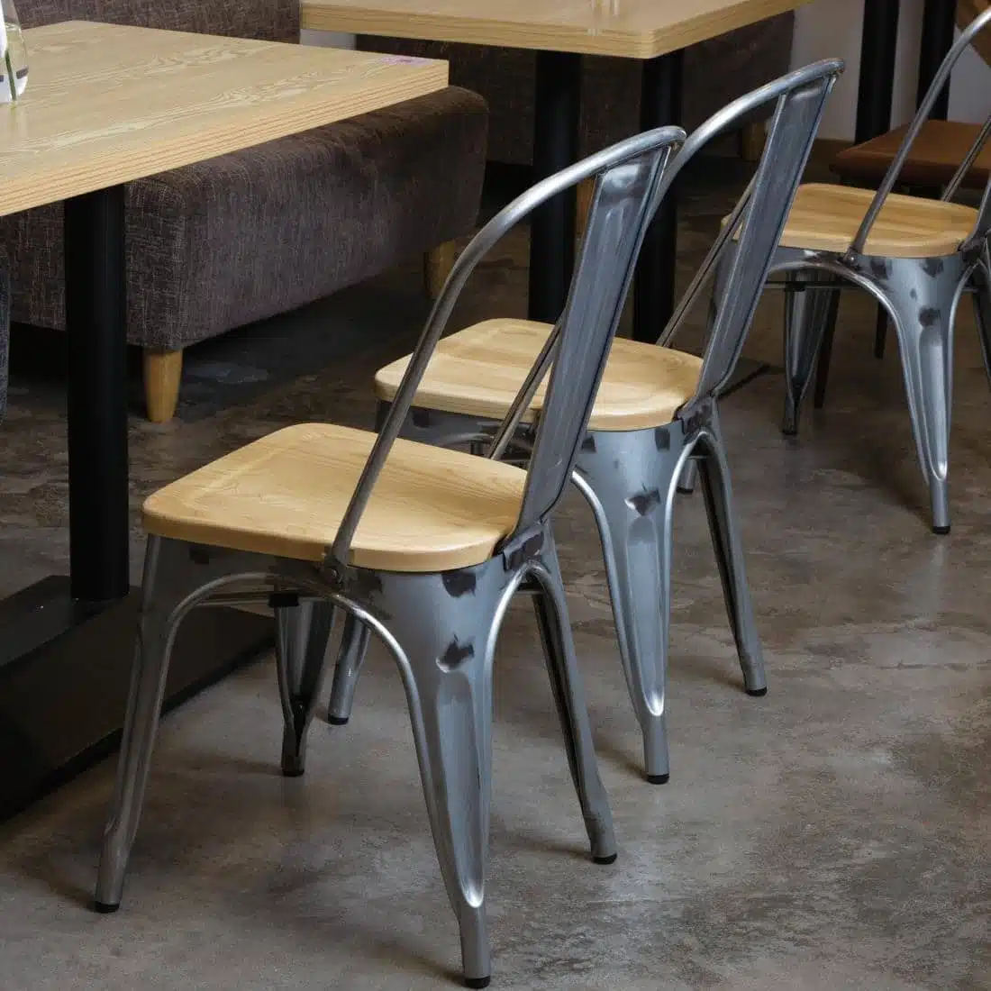 Bolero Bistro Side Chairs with Wooden Seat Pad Galvanised Steel (Pack of 4) - Image 7