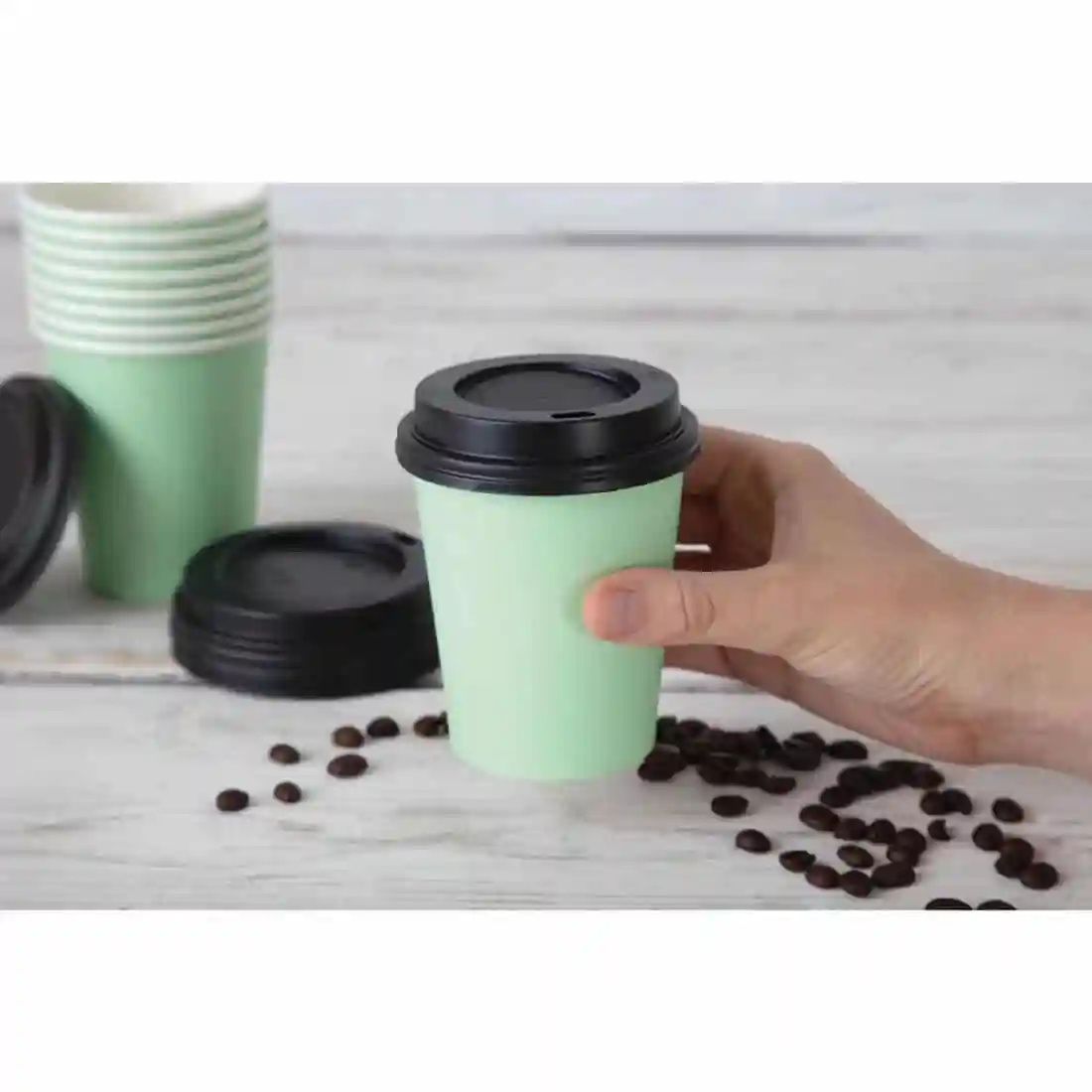 Fiesta Recyclable Coffee Cups Single Wall Turquoise 225ml / 8oz (Pack of 50) - Image 6