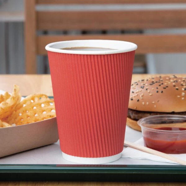 Fiesta Recyclable Coffee Cups Ripple Wall Red 340ml / 12oz (Pack of 25) - Image 4