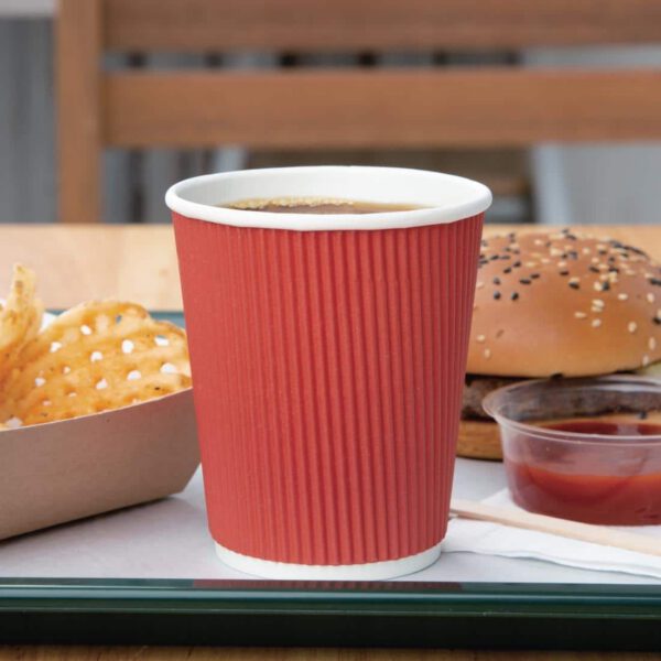 Fiesta Recyclable Coffee Cups Ripple Wall Red 225ml / 8oz (Pack of 500) - Image 4