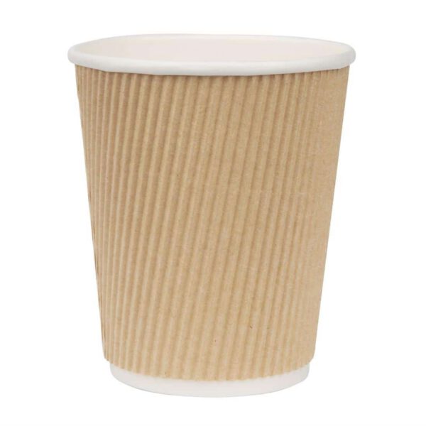 Fiesta Recyclable Coffee Cups Ripple Wall Kraft 225ml / 8oz (Pack of 500)