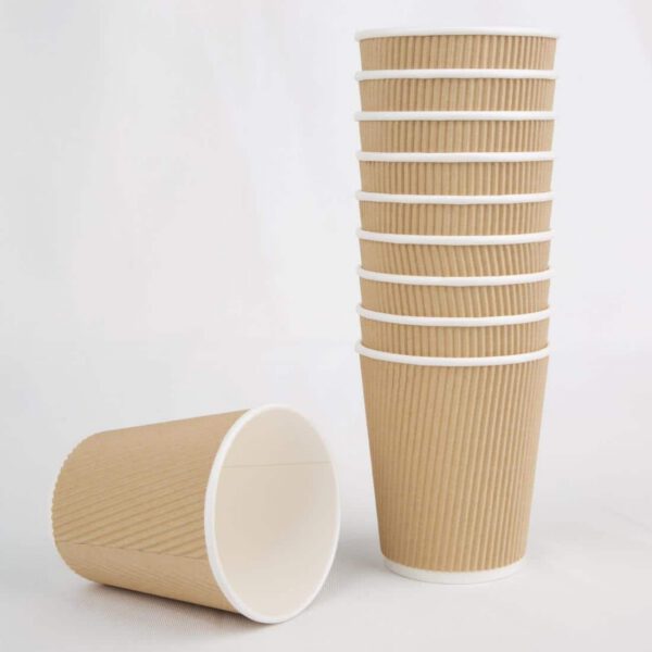Fiesta Recyclable Coffee Cups Ripple Wall Kraft 225ml / 8oz (Pack of 25) - Image 5