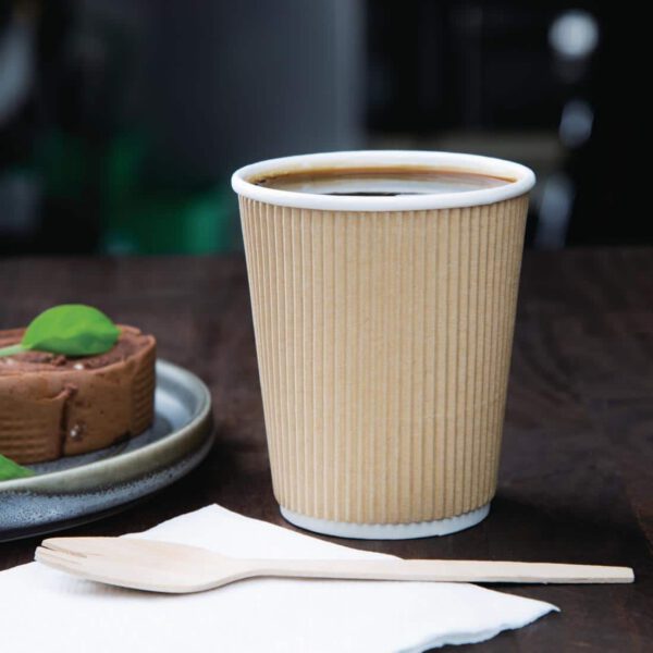 Fiesta Recyclable Coffee Cups Ripple Wall Kraft 225ml / 8oz (Pack of 25) - Image 6