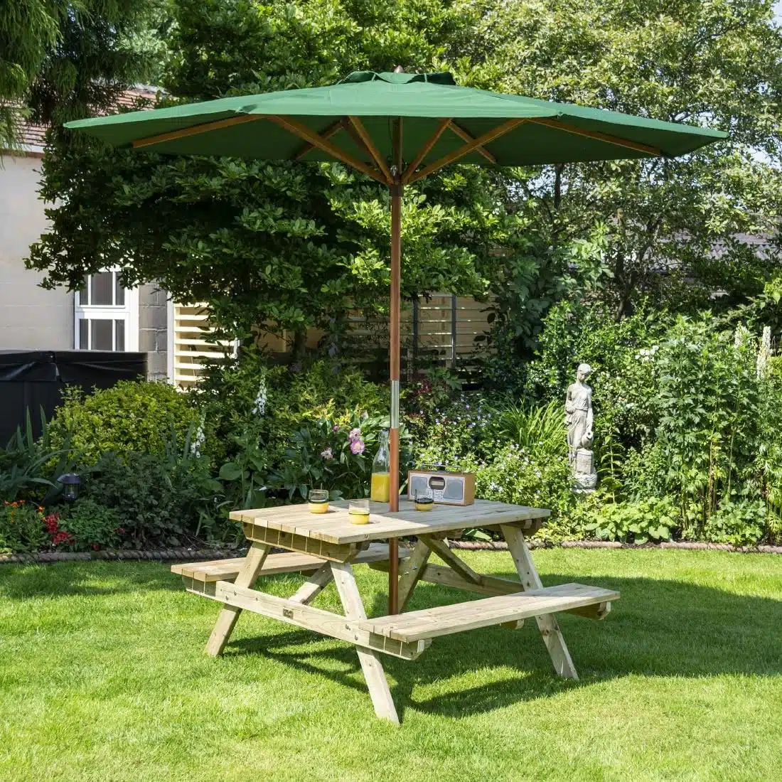 Rowlinson Picnic Table 4ft with Green Parasol 2.7m - Image 7