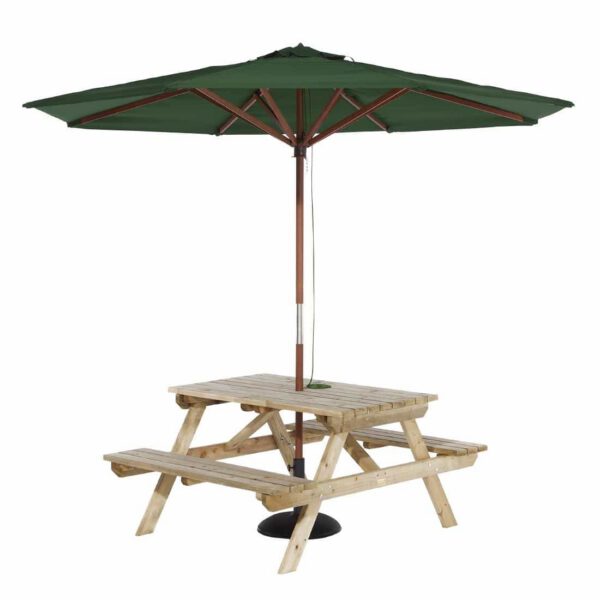 Rowlinson Picnic Table 4ft with Green Parasol 2.7m & Base 15kg