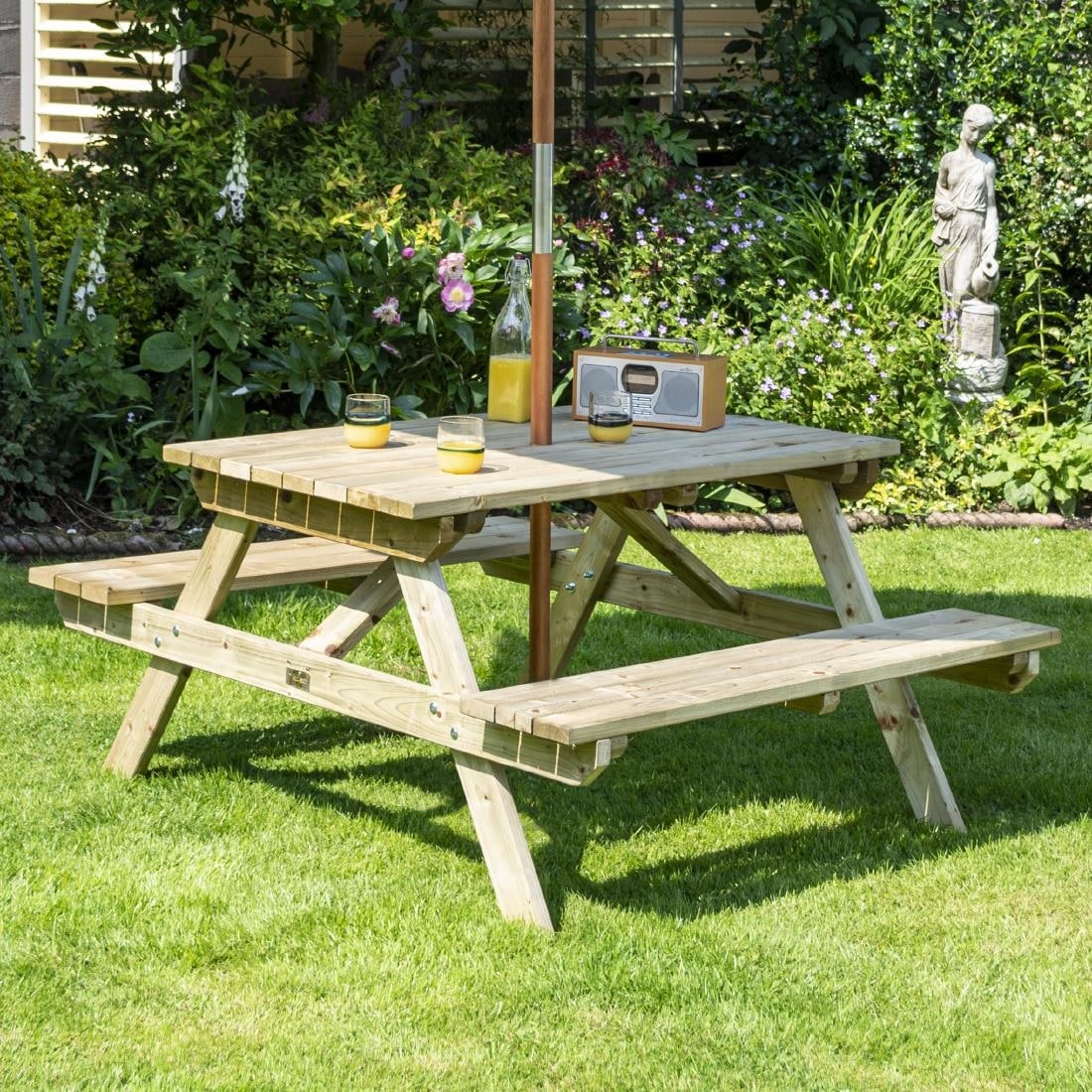 Rowlinson Picnic Table 4ft with Grey Parasol 2.7m - Image 10