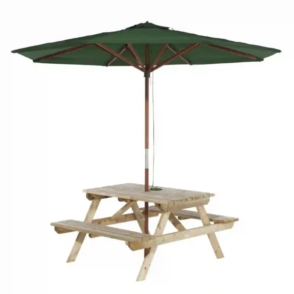 Rowlinson Picnic Table 6ft With Green Parasol 2.7m - Image 1