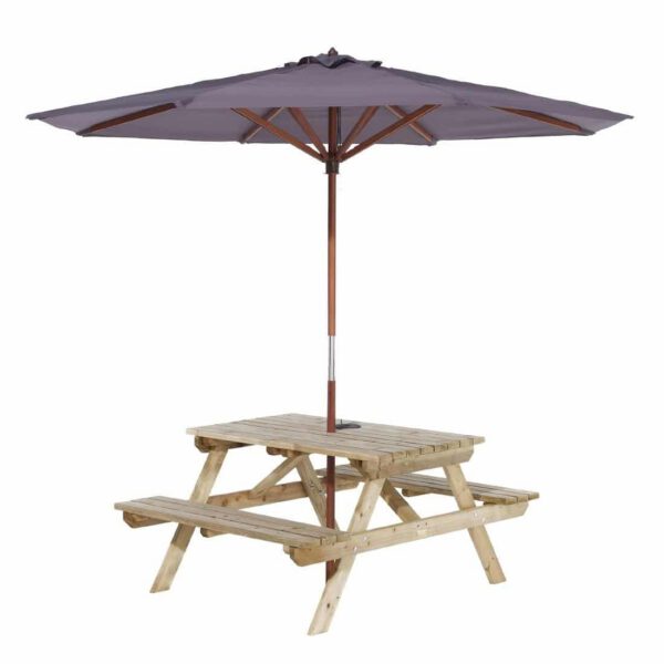 Rowlinson Picnic Table 6ft with Grey Parasol 2.7m