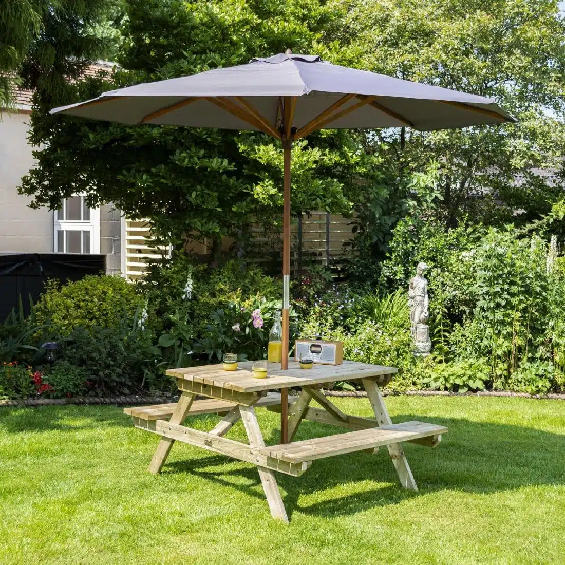 Rowlinson Picnic Table 6ft with Grey Parasol 2.7m - Image 11