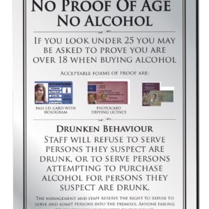 No Proof of Age No Alcohol Bar Sign  - Silver