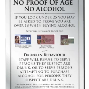 No Proof of Age No Alcohol Bar Sign  - Silver