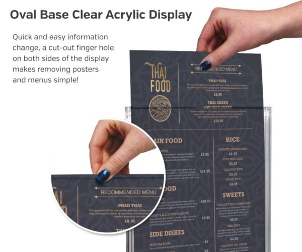 Oval Base Clear Acrylic Menu Holders - 3 Sizes - Image 8