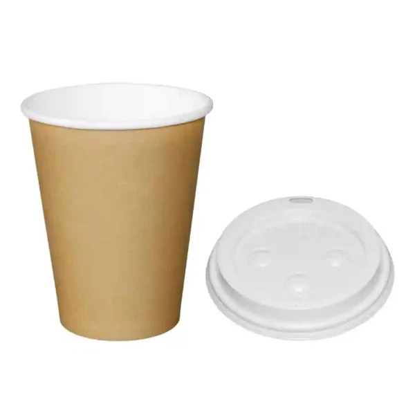 Special Offer Fiesta Recyclable Brown 340ml Hot Cups and White Lids (Pack of 1000) - Image 1