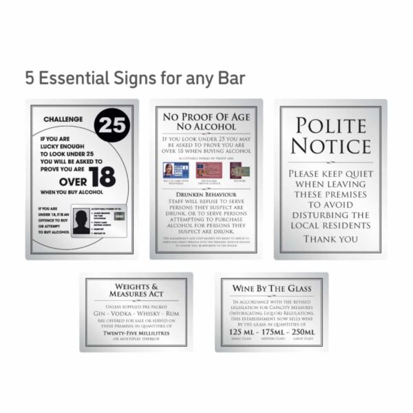 Essential Modern Bar Licensing Sign Pack - Silver