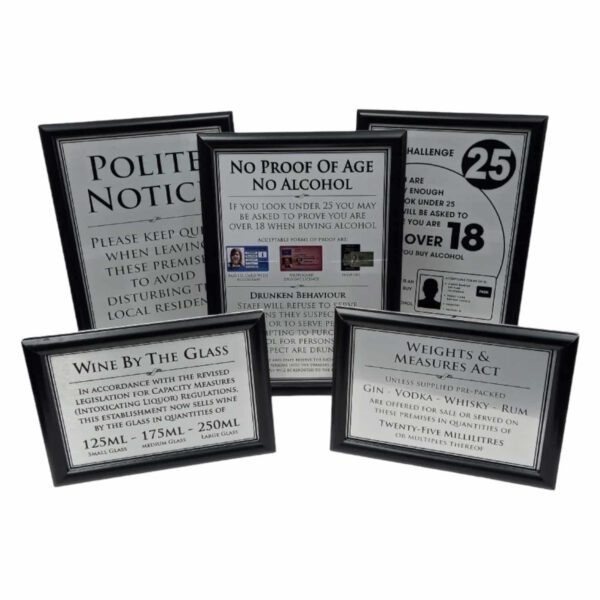 Framed Essential Modern Bar Licensing Sign Pack - Silver