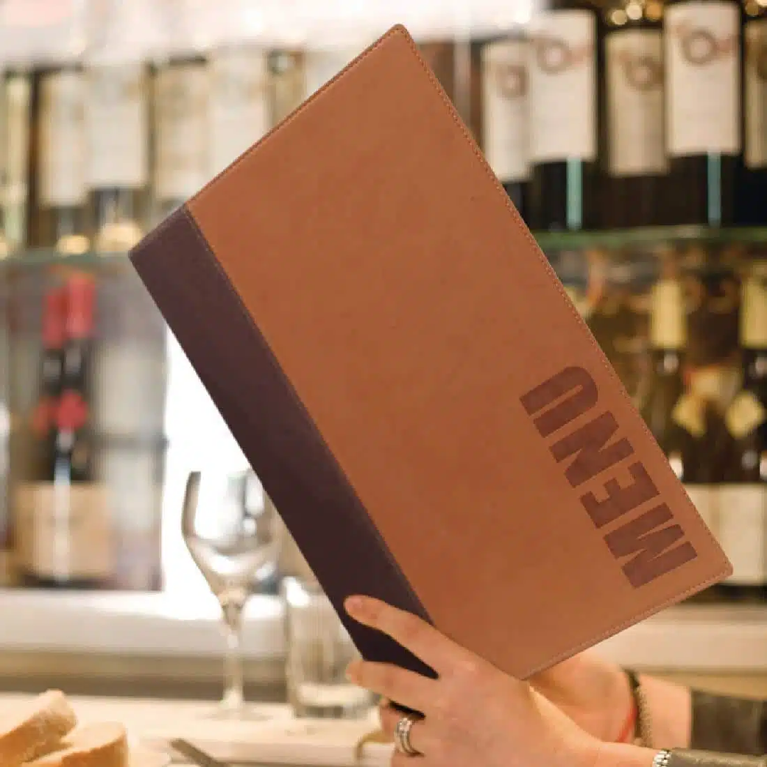 Securit Contemporary Menu Covers and Storage Box A4 Tan - Image 3