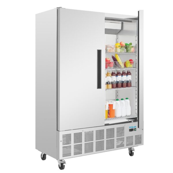 Polar Double Door Slimline Fridge Stainless Steel 960Ltr