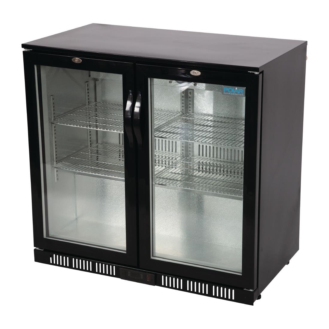Polar Back Bar Cooler with Hinged Doors in Black 198Ltr