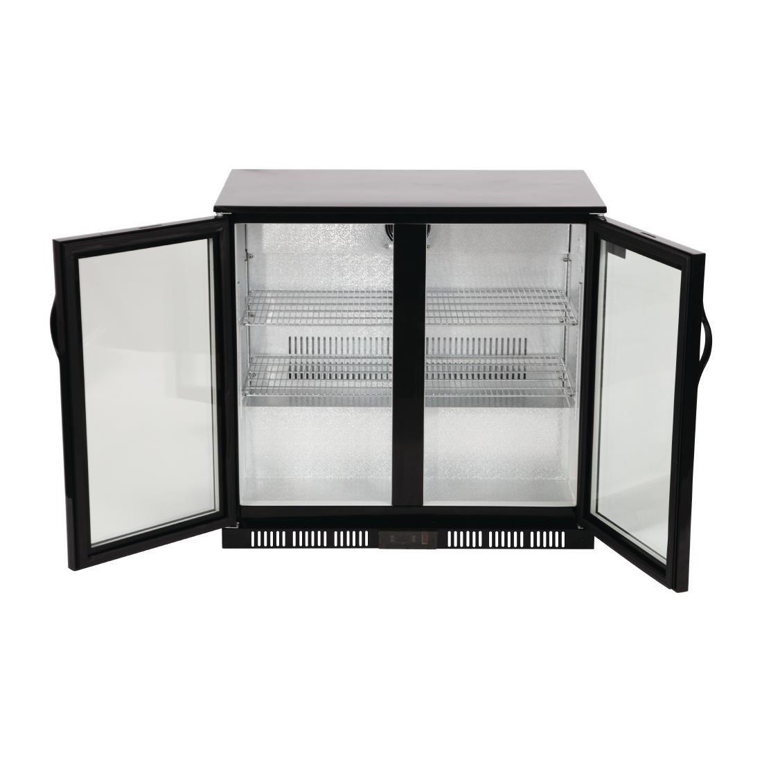 Polar Back Bar Cooler with Hinged Doors in Black 198Ltr
