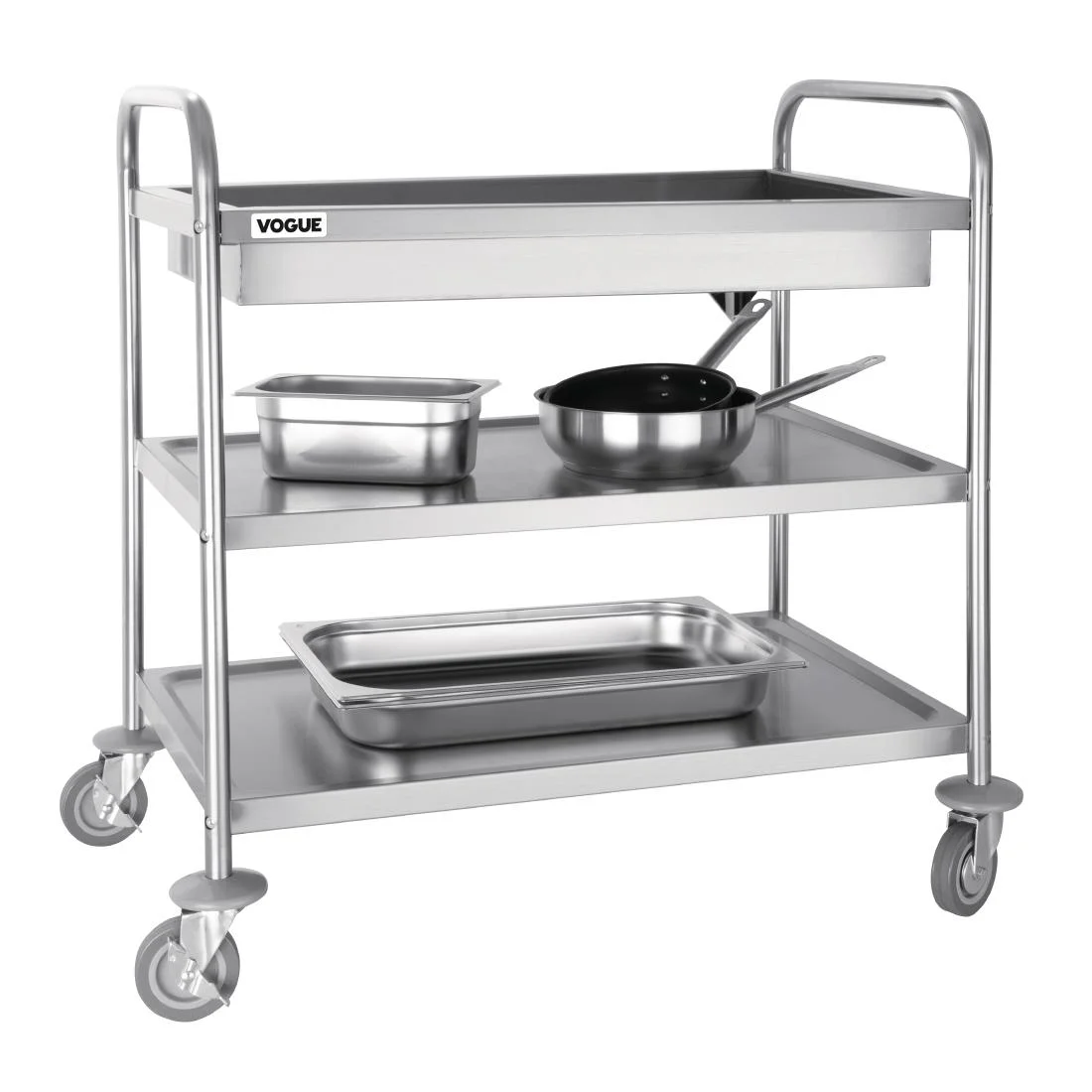 Vogue Stainless Steel 3 Tier Deep Tray Clearing Trolley - Image 2