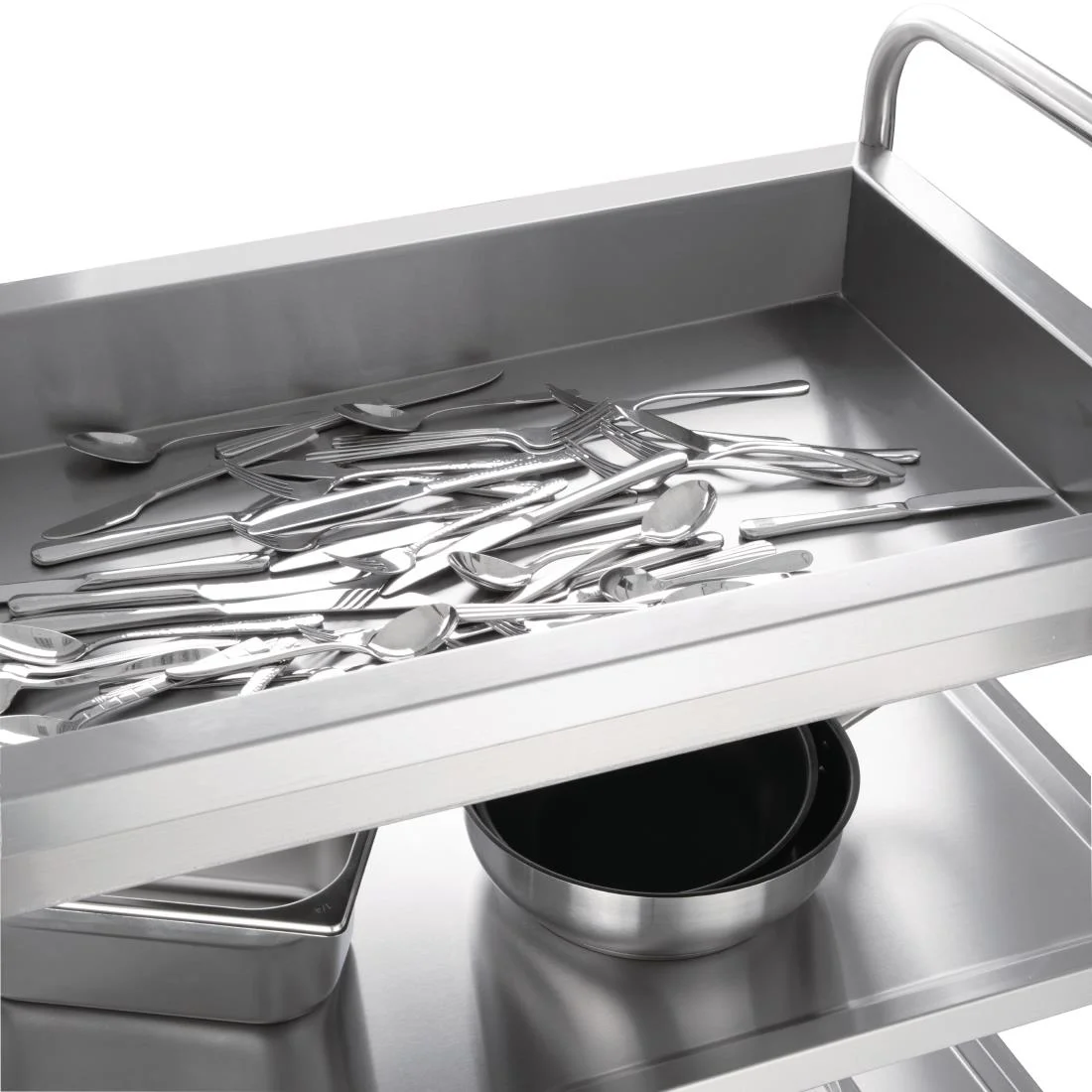 Vogue Stainless Steel 3 Tier Deep Tray Clearing Trolley - Image 4