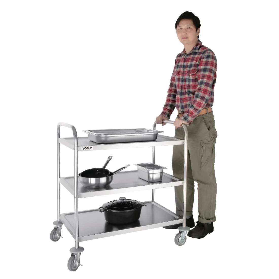 Vogue Stainless Steel 3 Tier Clearing Trolley Large - Image 3