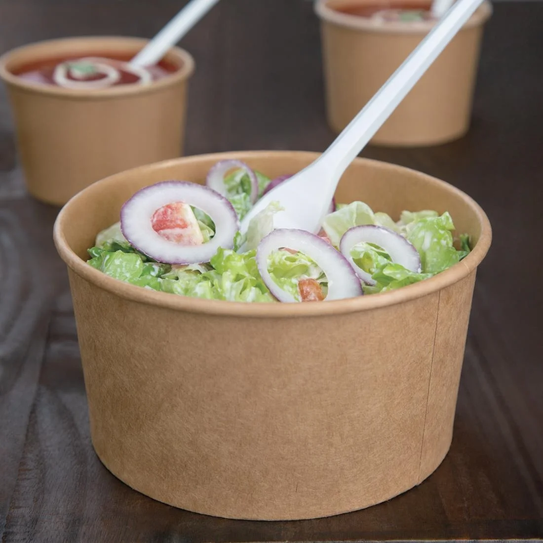 Fiesta Compostable Round Kraft Salad Bowls 1000ml / 35oz (Pack of 300) - Image 2