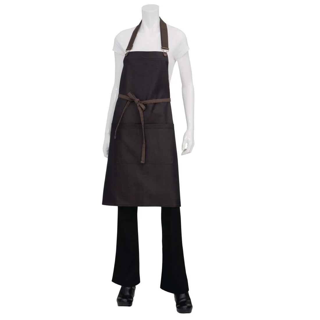 Chef Works Urban Wet Look Boulder Bib Apron Black and Brown - Image 2