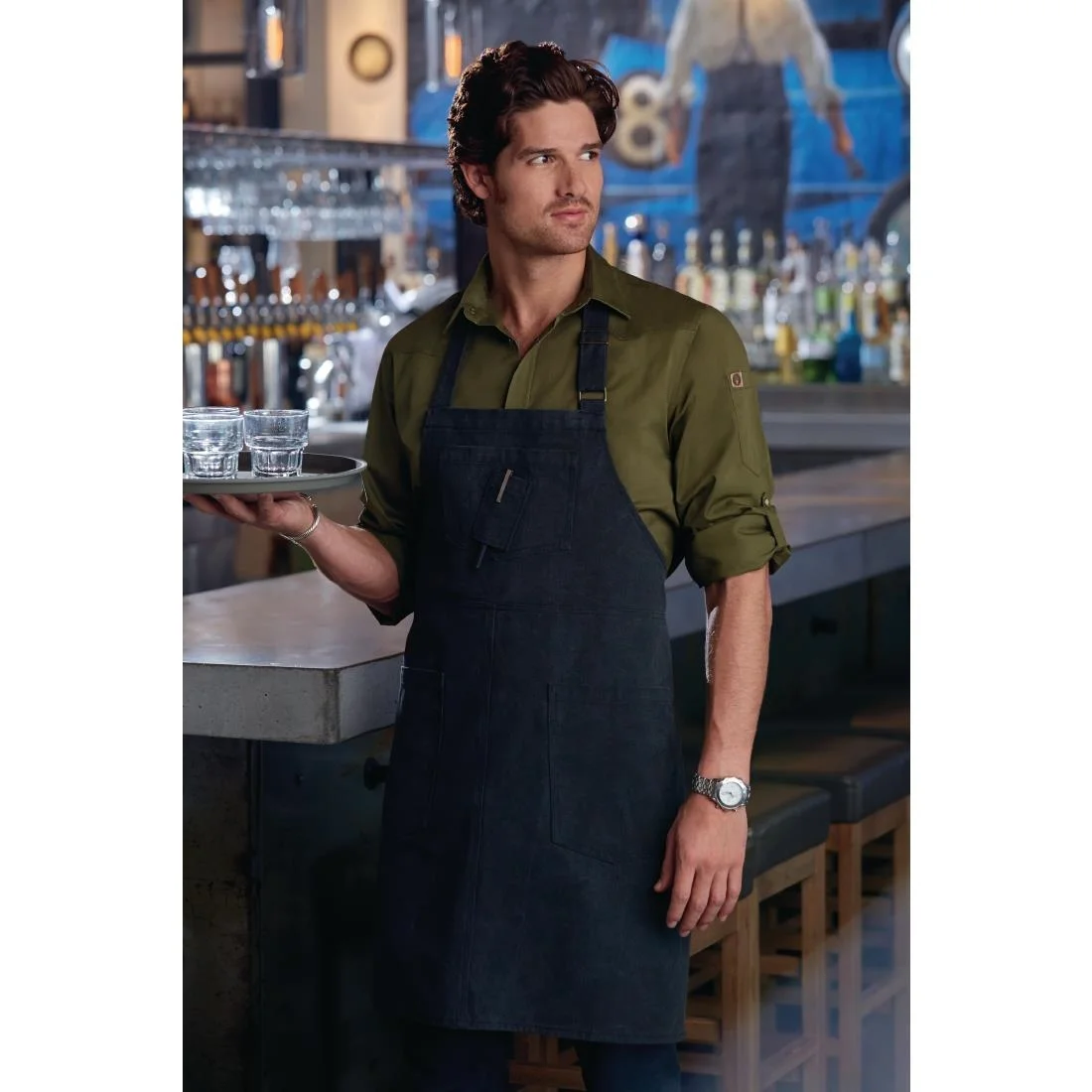 Chef Works Urban Rockford Canvas Bib Apron Steel Grey - Image 2