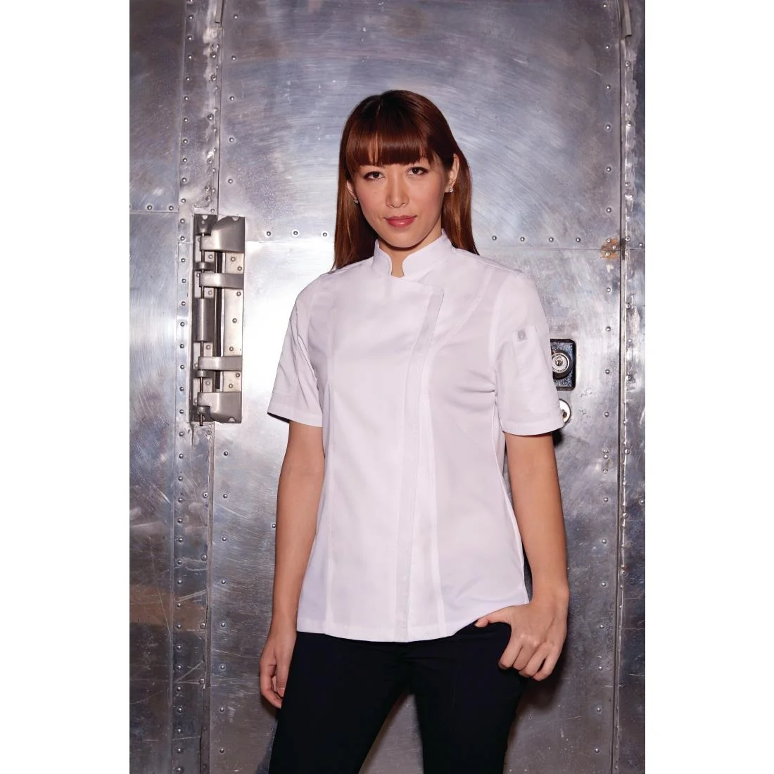 Chef Works Womens Springfield White Zip Chefs Jacket - Image 3