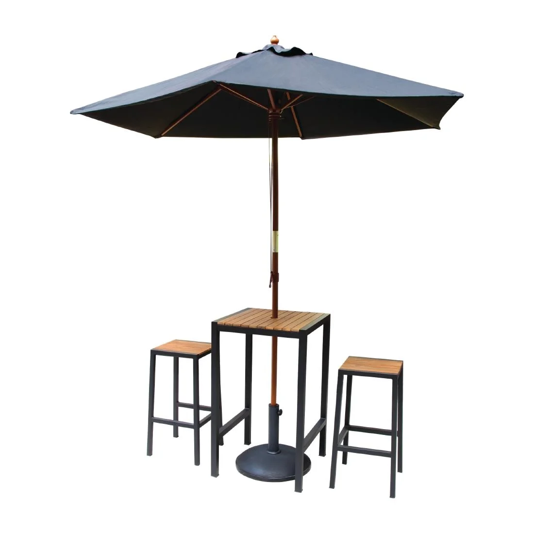 Bolero Black Steel & Acacia Wood Bar Stools (Pack of 2) - Image 2