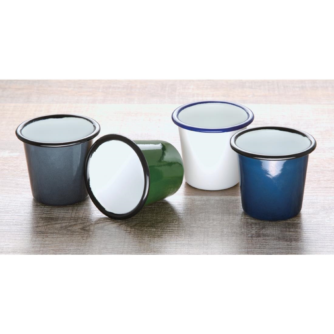 Olympia Enamel Sauce Cup White and Blue