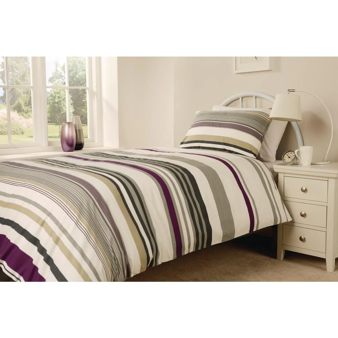 Mitre Essentials Madison Stripe Duvet Covers Magenta - Image 2