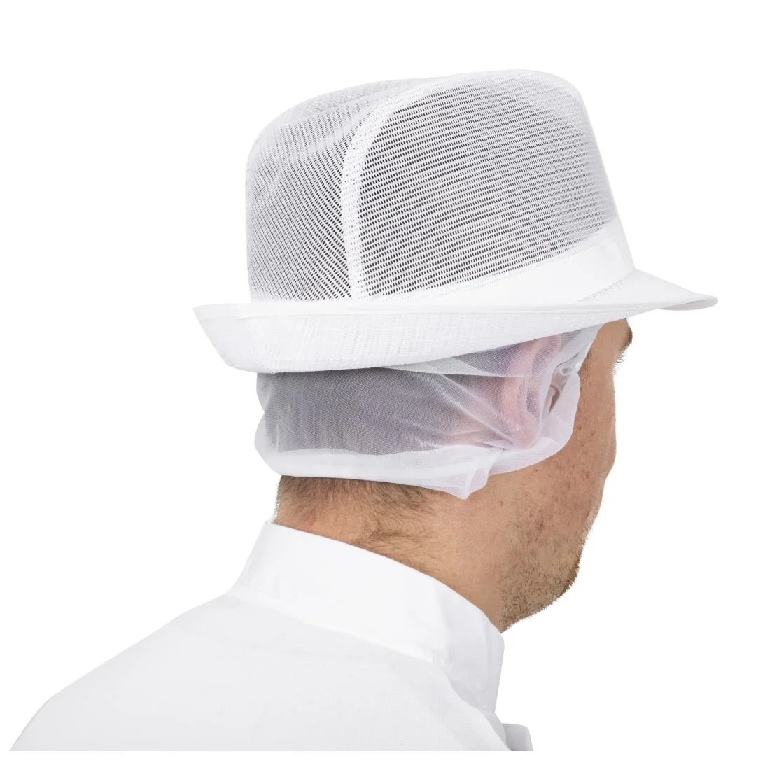 Trilby Hat with Net Snood White - Image 9