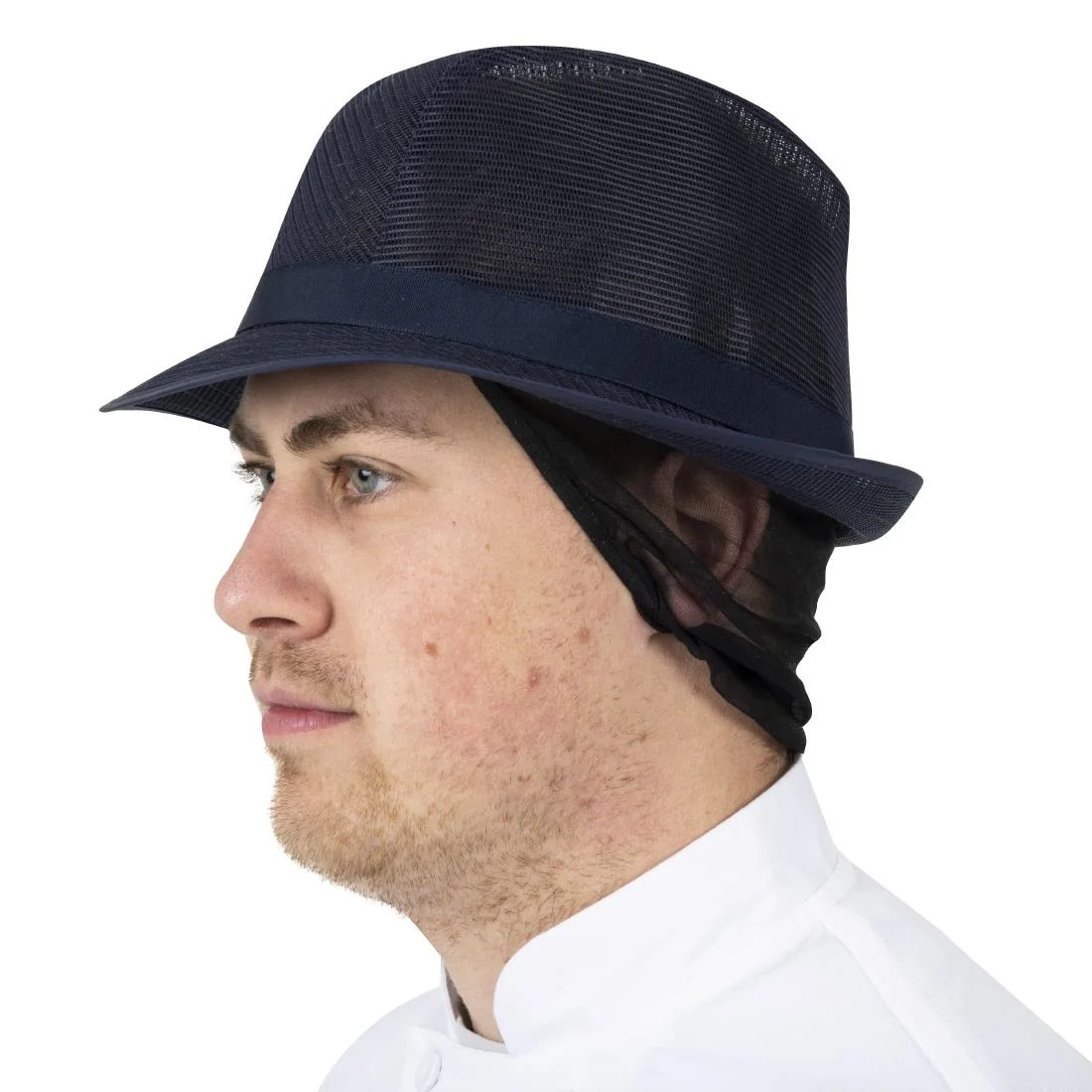 Trilby Hat with Net Snood Navy Blue - Image 9