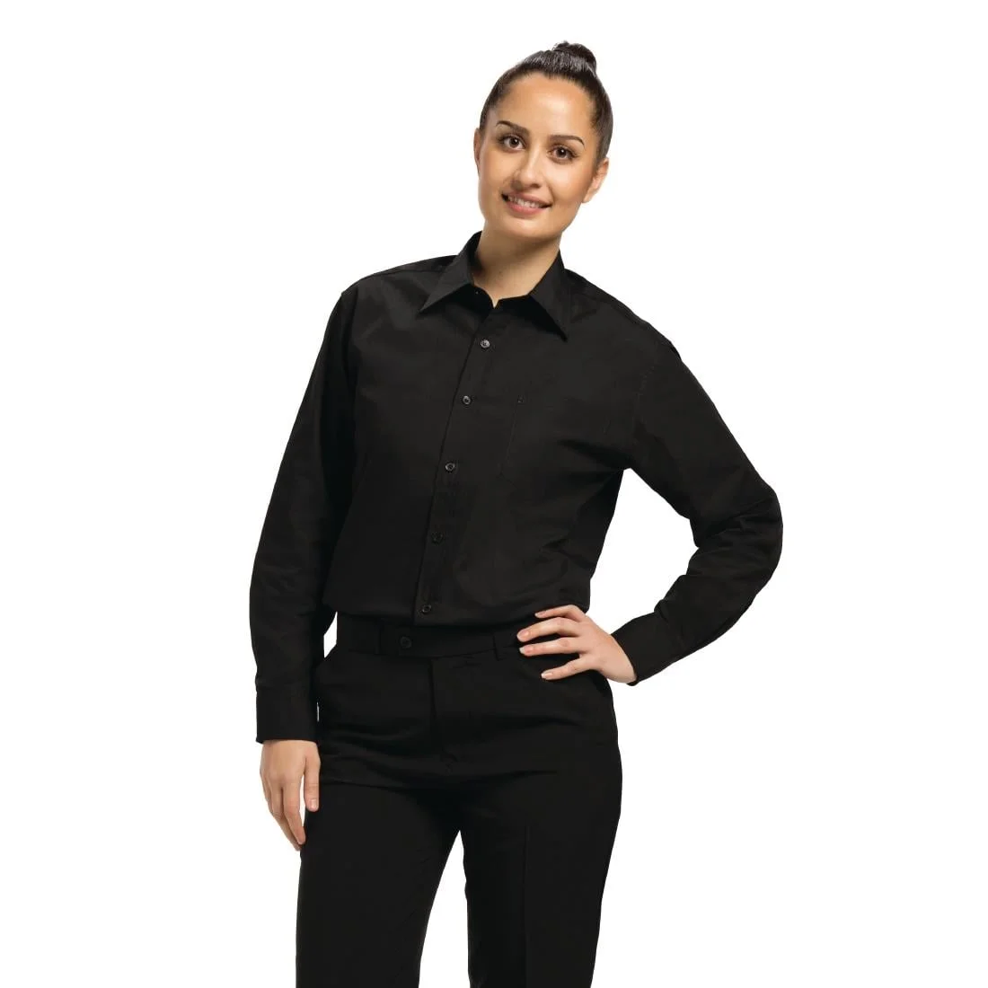 Uniform Works Unisex Long Sleeve Dress Shirt Black S - Image 2