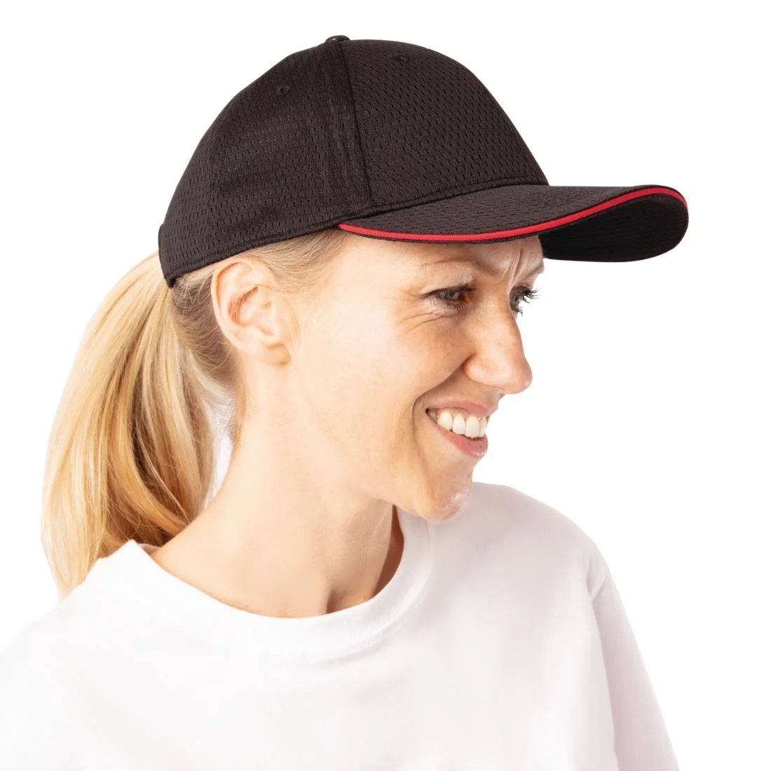 Chef Works Cool Vent Baseball Cap Black with Red - Image 3