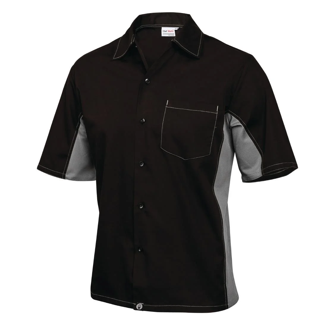 Chef Works Unisex Contrast Shirt Black and Grey L - Image 2