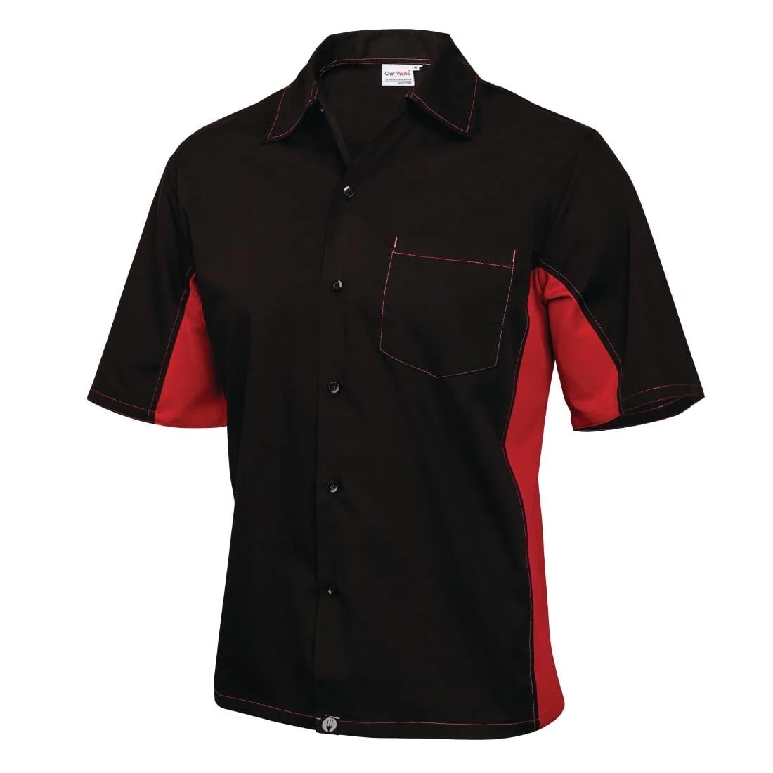 Chef Works Unisex Contrast Shirt Black and Red XL - Image 2
