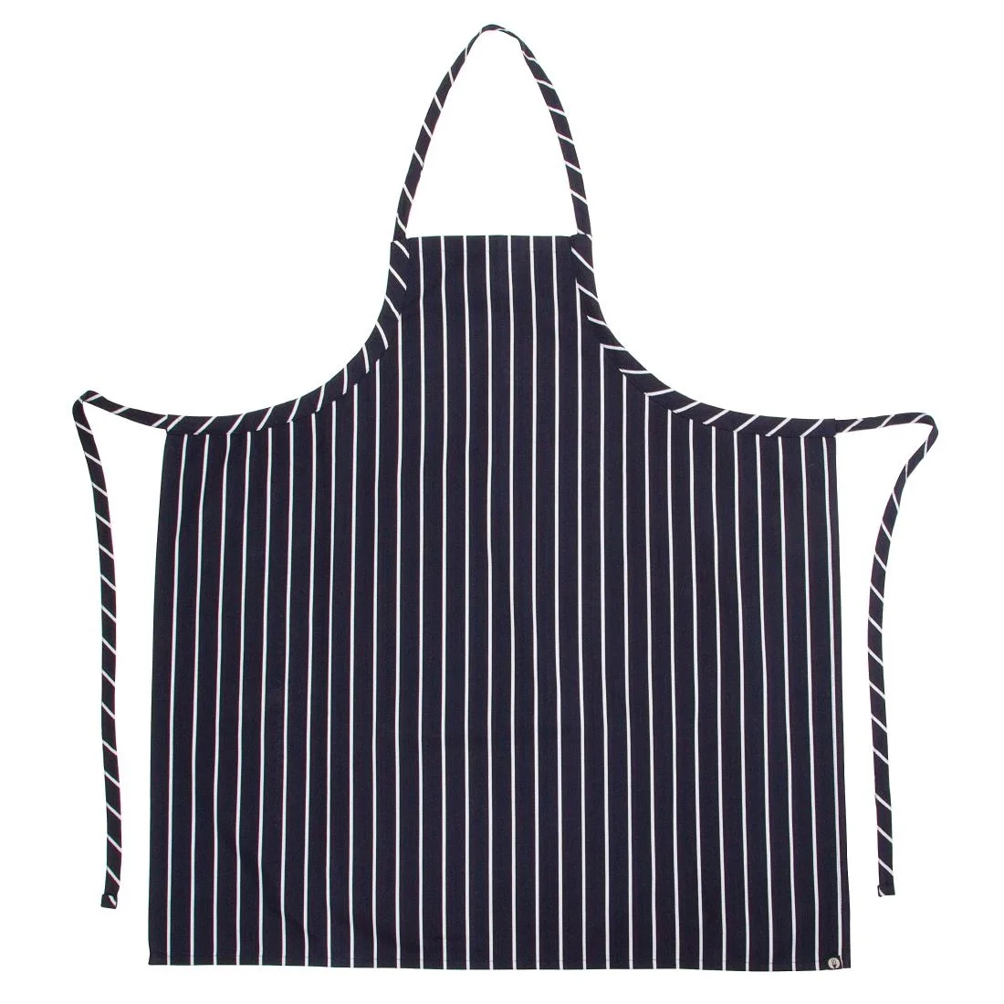 Chef Works Premium Woven Bib Apron Navy and White Stripe - Image 6