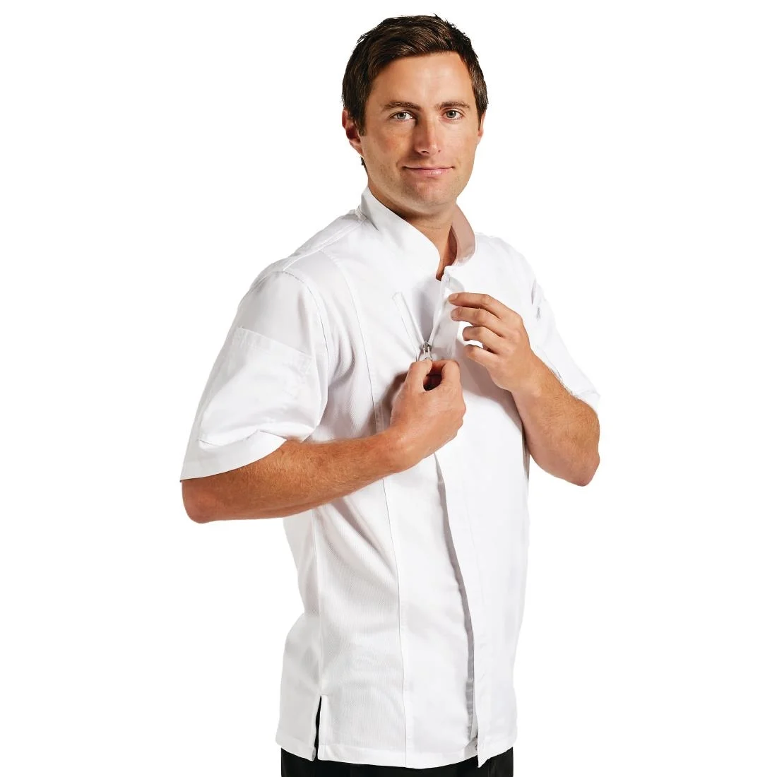 Chef Works Springfield Zipper White Mens Chefs Jacket - Image 3