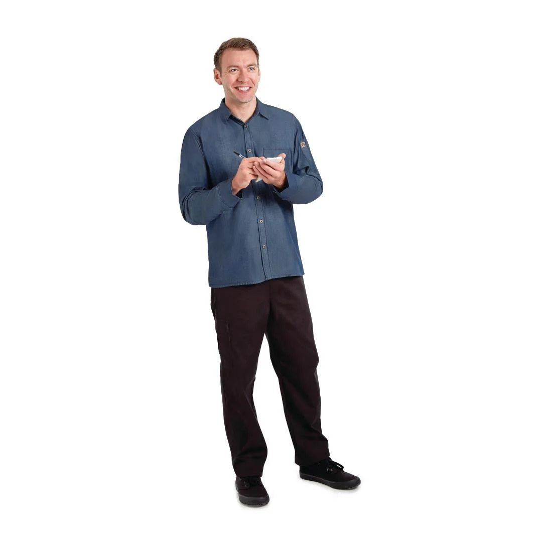 Chef Works Urban Detroit Long Sleeve Denim Shirt Blue XL