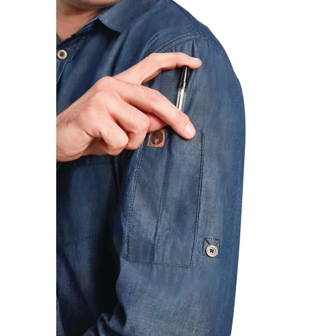 Chef Works Urban Detroit Long Sleeve Denim Shirt Blue XL - Image 4