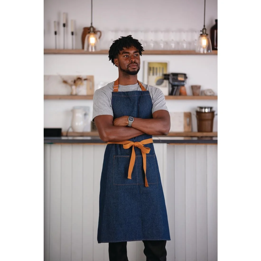 Southside Bistro Apron Denim-Blue With Tan Ties - Image 10