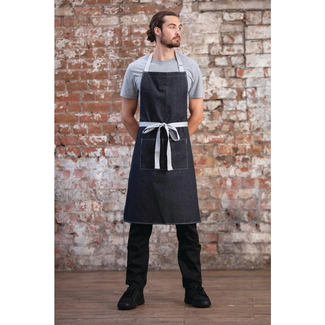 Southside X-Cross Back Bib Apron Denim Black - Image 2