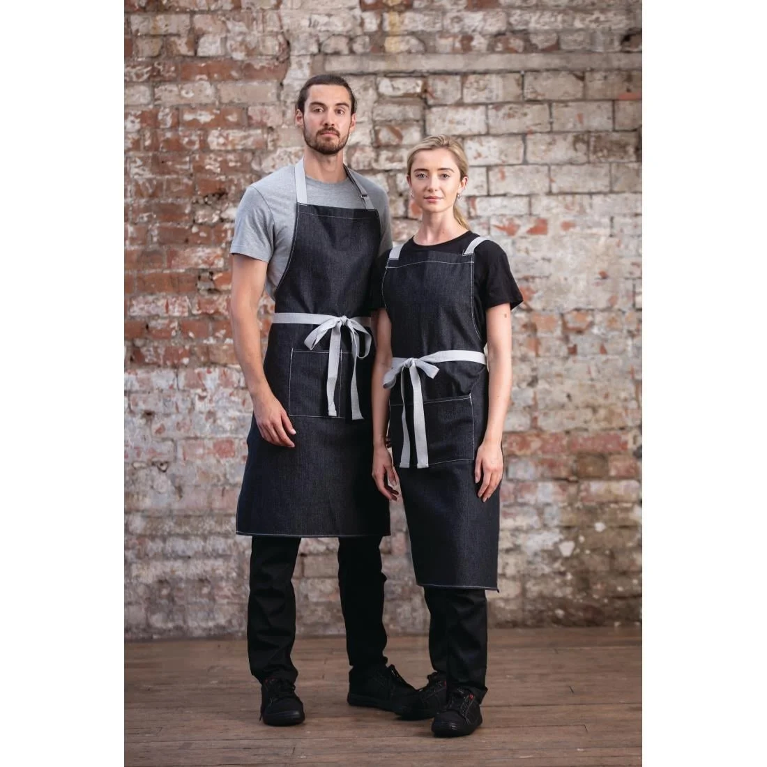 Southside X-Cross Back Bib Apron Denim Black - Image 3