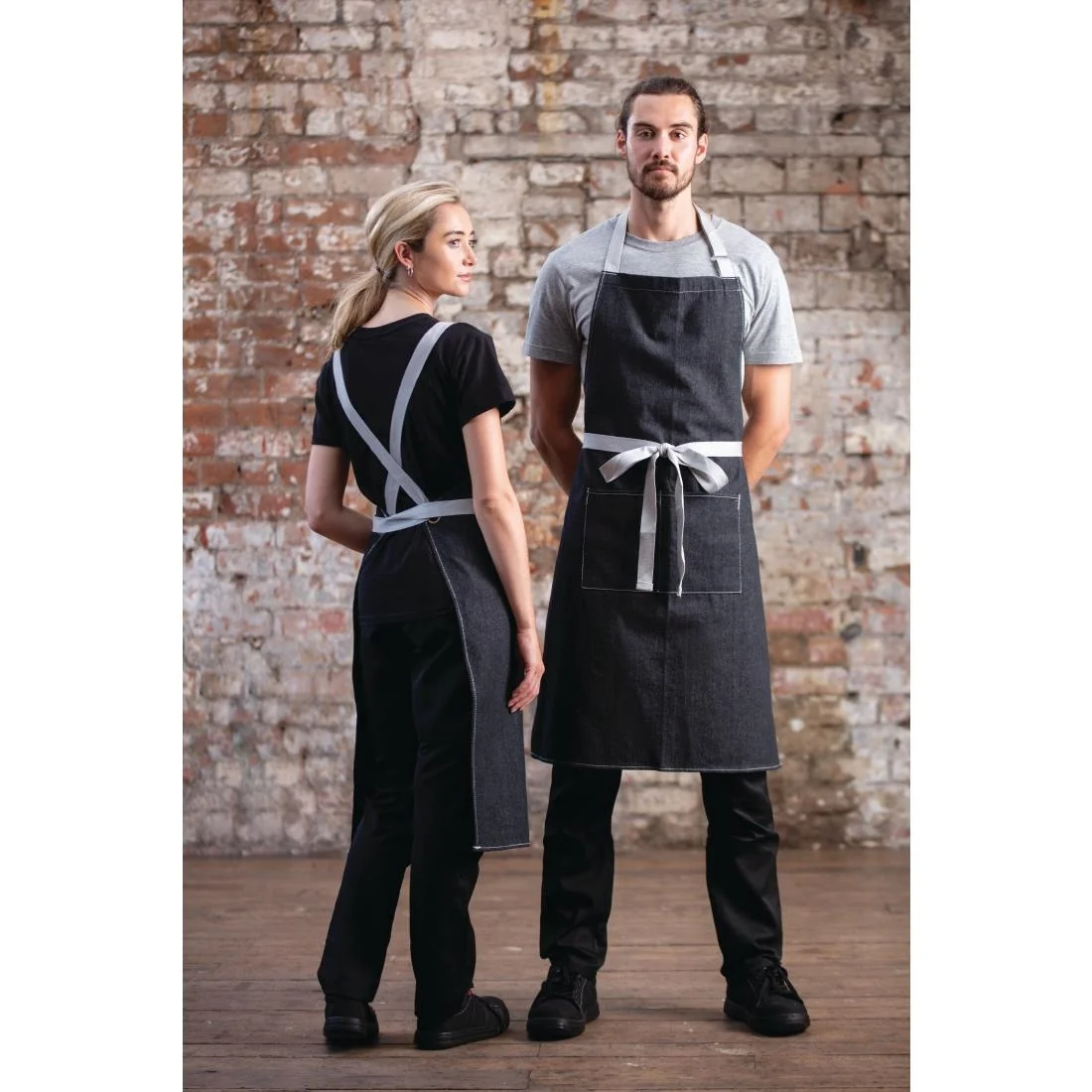 Southside X-Cross Back Bib Apron Denim Black - Image 4